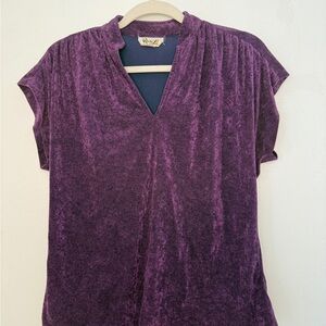 Purple Vintage Velour V-Neck Short Sleeve Top